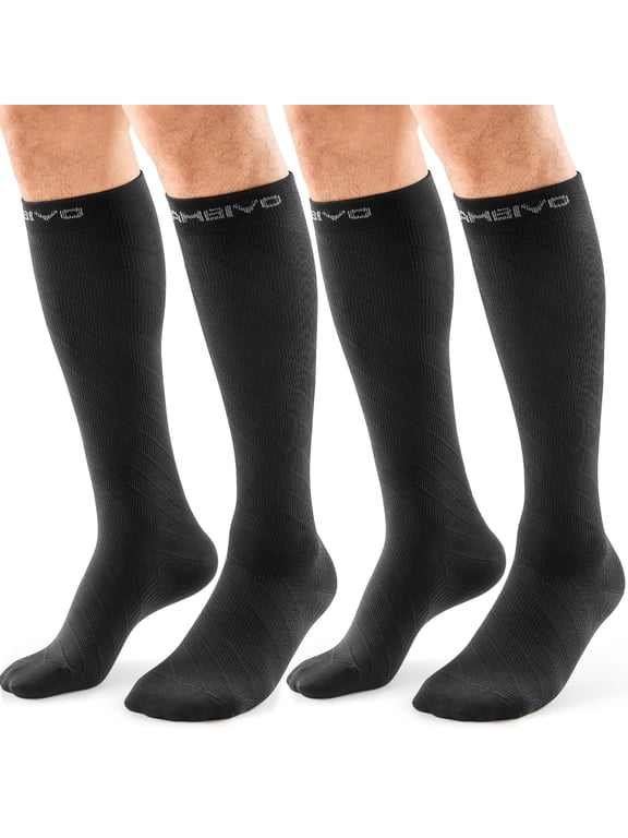 Compression Socks for Women & Men, 2 Pairs 20-30 mmHg Knee High Graduated Compression Socks for Nurses, Travel, Flying, Running, Long Shifts, Black