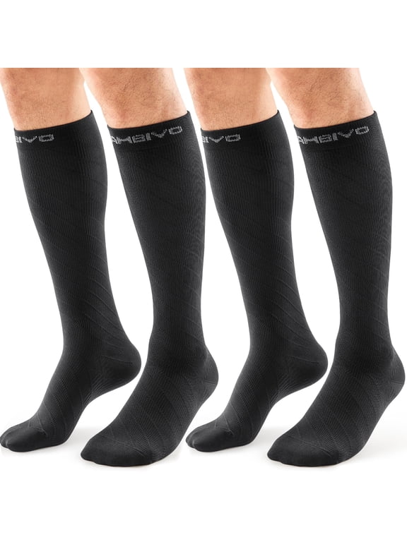 Compression Socks for Women & Men, 2 Pairs 20-30 mmHg Knee High Graduated Compression Socks for Nurses, Travel, Flying, Running, Long Shifts, Black
