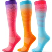 CAMBIVO Compression Socks for Women & Men, Colorful Knee High Socks, Graduated Diabetic Support Stockings for Running, L-XL