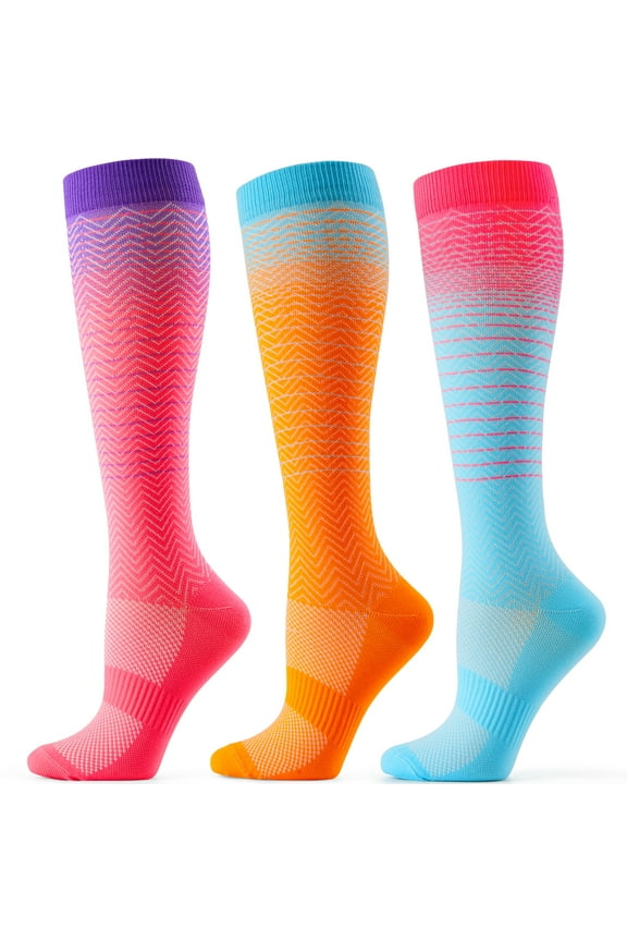 Compression Socks for Women & Men, Colorful Knee High Socks, Graduated Diabetic Support Stockings for Running, L-XL