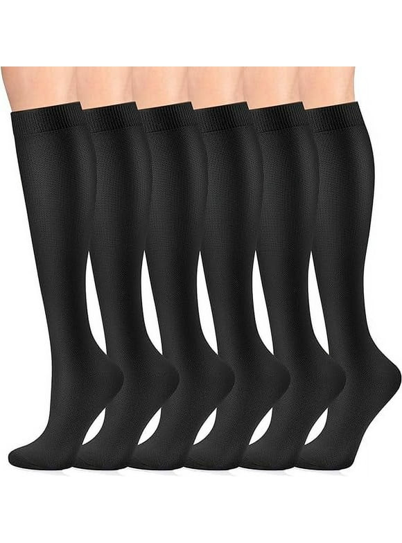 CAMBIVO Compression Socks for Women and Men 6 Pairs 8-15 mmHg Sport Knee High Socks for Running, Athletics, Pregnancy and Travel