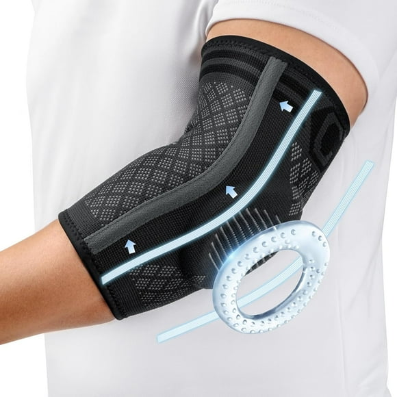 CAMBIVO Elbow Brace for Tennis Elbow and Tendonitis with Gel Pad and Dual Stabilizers, Compression Elbow Sleeves for Women and Men, M
