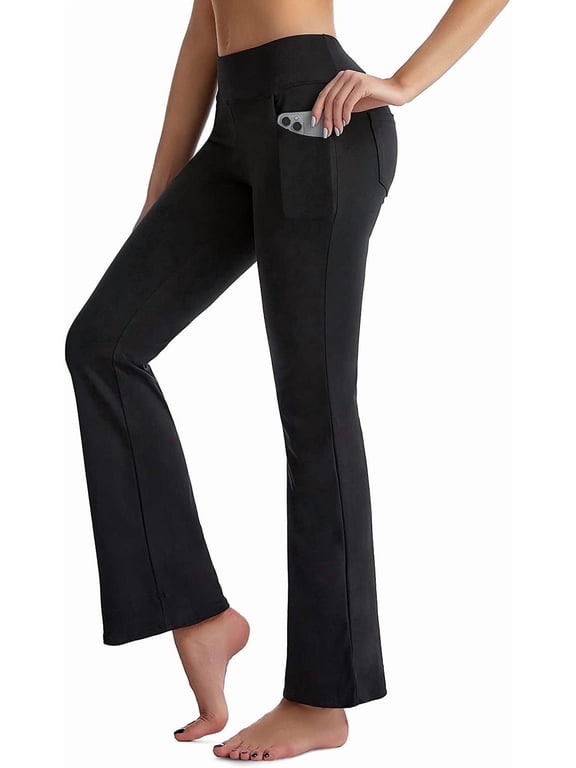 Flare Leggings for Women, Bootcut Yoga Pants with Pockets, Tummy Control Workout Pants Non-See-Through