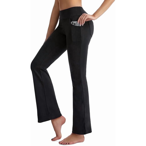 CAMBIVO Flare Leggings for Women, Bootcut Yoga Pants with Pockets, Tummy Control Workout Pants Non-See-Through