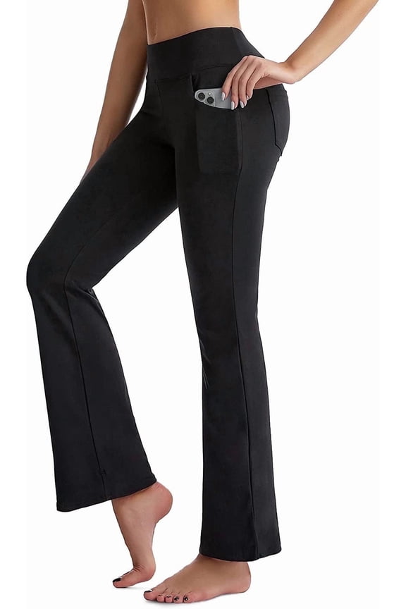 Flare Leggings for Women, Bootcut Yoga Pants with Pockets, Tummy Control Workout Pants Non-See-Through
