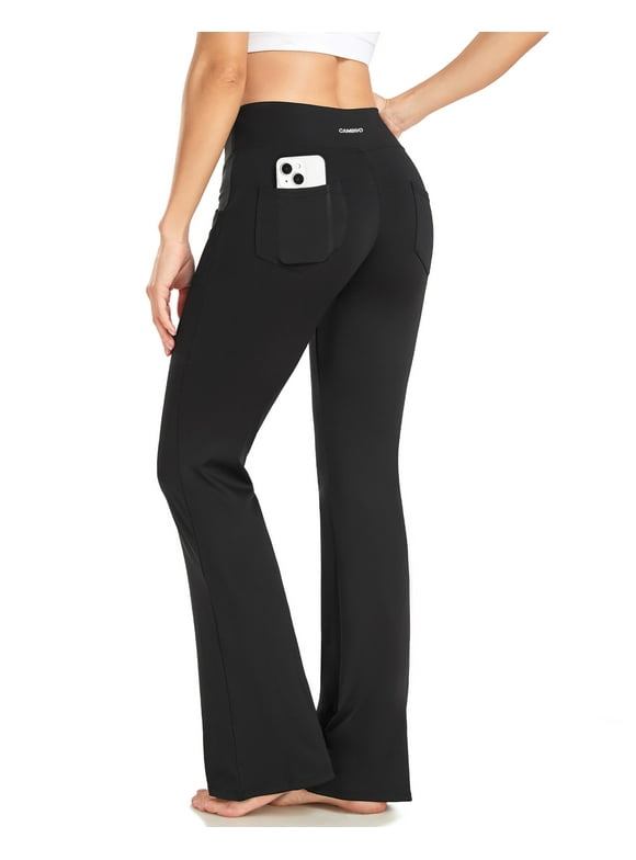 Flare Leggings for Women, Bootcut Yoga Pants with Pockets, Tummy Control Workout Pants