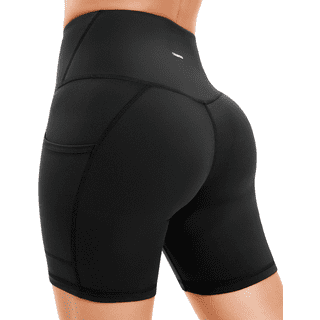 CAMBIVO High Waist Yoga Shorts for Women, Workout Biker Shorts Naked Feeling Athletic Shorts Tummy Control Deep Pockets, Black, S