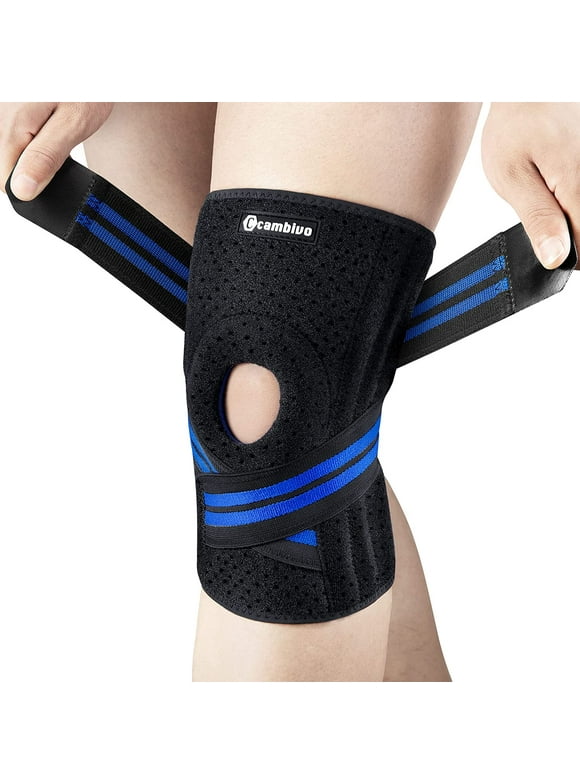 CAMBIVO Knee Brace with Side Stabilizers, Knee Sleeve for Knee Pain, Adjustable Knee Braces and Supports with Patella Gel Pads for Meniscus Tear, ACL, MCL, Arthritis, Joint Pain, Unisex, XL