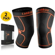 CAMBIVO Knee Brace Support Compression Sleeve 2 Pack, Knee Brace for Meniscus Tear, Knee Sleeve for Running, Arthritis, Joint Pain Relief, Orange S