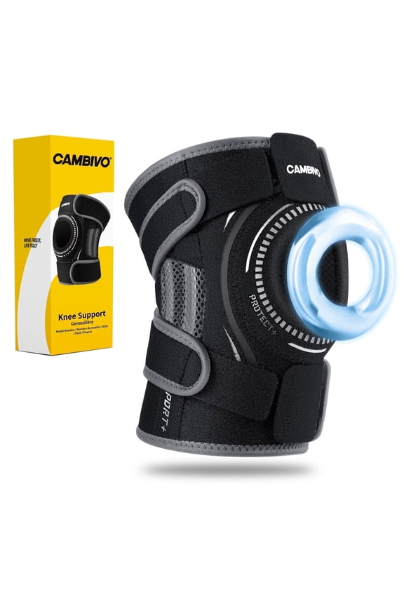 Knee Brace with Side Stabilizers, Knee Sleeve for Knee Pain Women & Men, Patella Gel Pads Knee Support Wrap Strap for Meniscus Tear, Black M