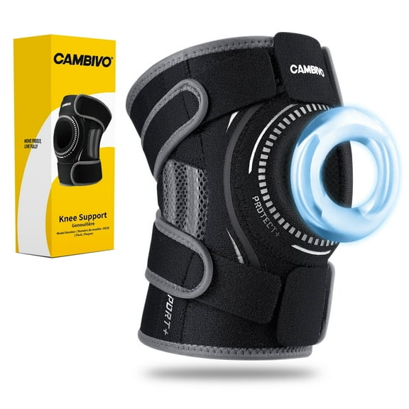 CAMBIVO Knee Brace with Side Stabilizers, Knee Sleeve for Knee Pain Women & Men, Patella Gel Pads Knee Support Wrap Strap for Meniscus Tear, Black XL