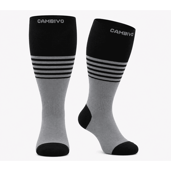 CAMBIVO Plus Size Compression Socks, Extra Wide Calf 15-20mmHg Knee High Support Stockings for Women Men, Swelling & Edema Relief, 2XL-4XL Black&Gray