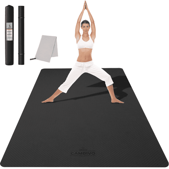 CAMBIVO Yoga Mat 6mm, 6'x 4' Extra Wide Workout Mat for Men Women, Large Exercise Mats for Home Workout, Pilates, Black