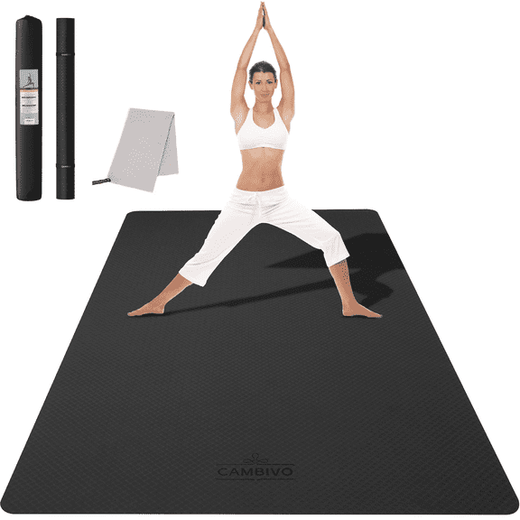 CAMBIVO Yoga Mat 6mm, 6'x 4' Extra Wide Workout Mat for Men Women, Large Exercise Mats for Home Workout, Pilates, Black