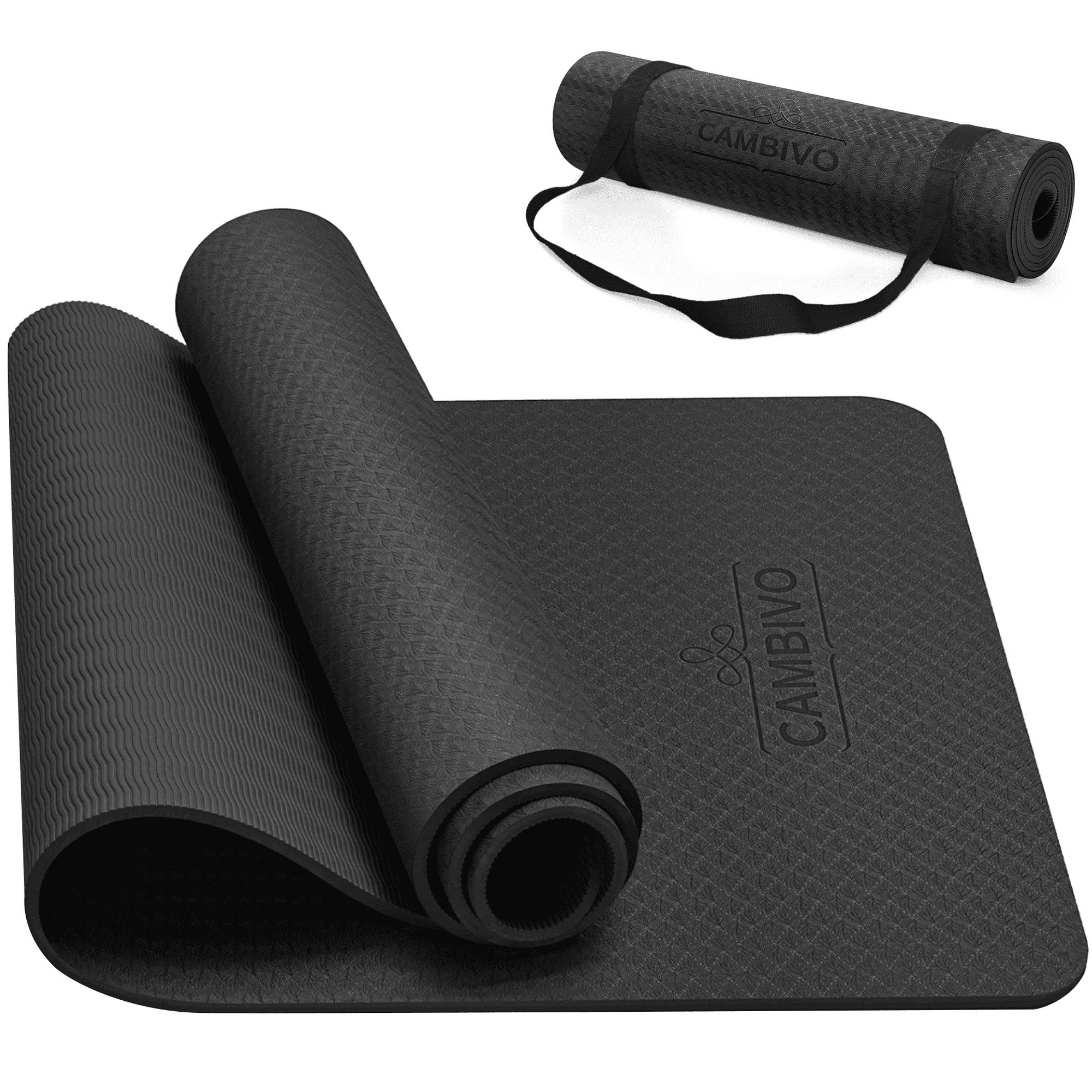 CAMBIVO Yoga Mat, 6mm Thick Eco Friendly TPE Workout Mat with Carrying Strap for Fitness, Gym and Floor Exercises, 72" x 24", Black