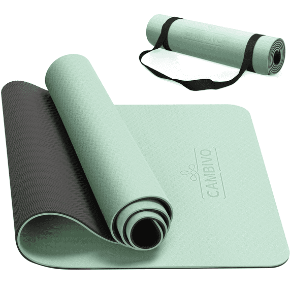 CAMBIVO Yoga Mat, 6mm Thick Eco Friendly TPE Workout Mat with Carrying Strap for Fitness, Gym and Floor Exercises, 72" x 24", Mint Green