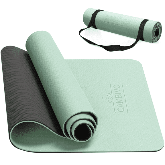 CAMBIVO Yoga Mat, 6mm Thick Eco Friendly TPE Workout Mat with Carrying Strap for Fitness, Gym and Floor Exercises, 72" x 24", Mint Green
