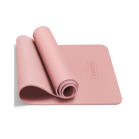 CAMBIVO Yoga Mat, 6mm Thick Eco Friendly TPE Workout Mat with Carrying Strap for Fitness, Gym and Floor Exercises, 72" x 24", Pink