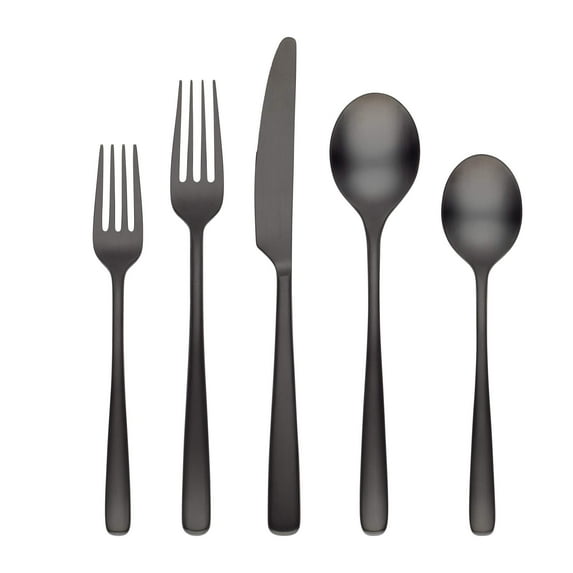 CAMBRIDGE Black Satin Rise 20-Piece Flatware Set, Service for 4, 0
