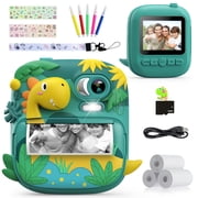 CAMCLID Kids Camera Instant Print 16X Digital Zoom 1080P HD Video Recording And 12MP Lens With 3 Rolls Printing Paper 32GB Cards Gift For Kids Aged 3-12 Green