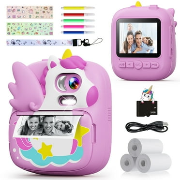 CAMCLID Kids Camera Instant Print, 2.4’‘ Instant Digital Camera with 32G Card & Print Paper, Birthday Gifts for Boys Girls Age 3-12(Purple)