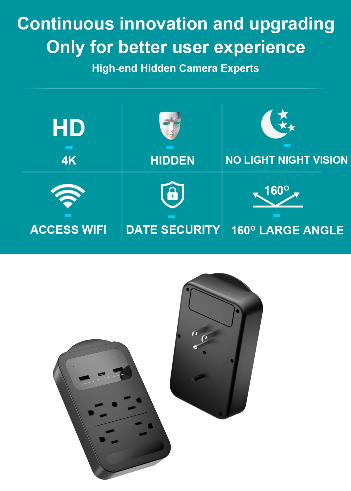 CAMDUCK 4K Indoor Home Security Cameras for Baby/Elder/Dog/Pet Camera ,BLACK