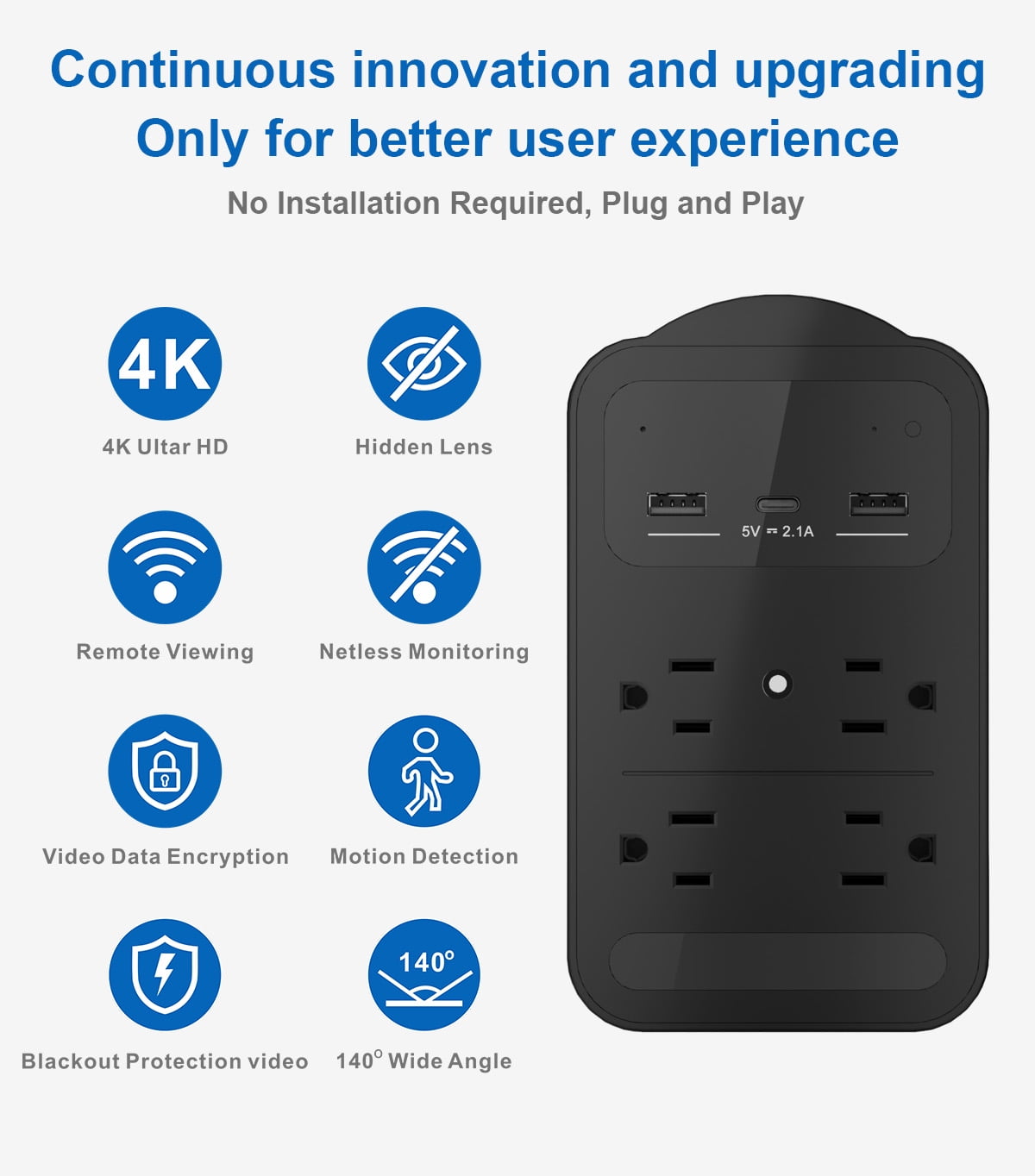 CAMDUCK 4K Indoor Home Security Cameras for Baby/Elder/Dog/Pet Camera ,BLACK