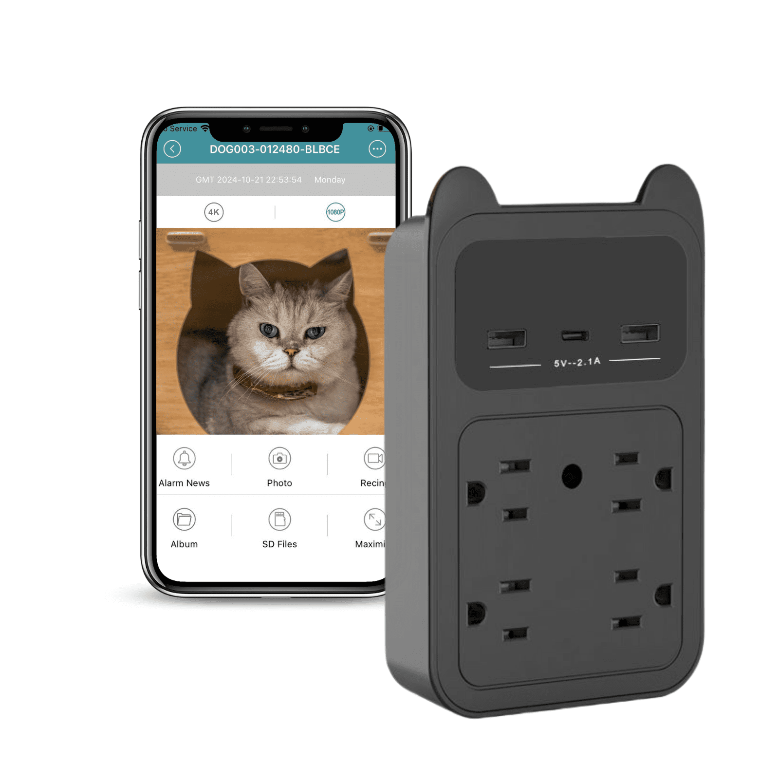 CAMDUCK Security Camera Plug FHD 4MP Motion Detection 120 Wide Angle WiFi Nanny Camera Indoor Wireless Nanny Cam Indoor Home Office Security (2.4Ghz)USB Camera Charger