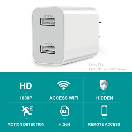 CAMDUCK USB Charger Camera - HD 1080P Mini WiFi Security Camera - Small Micro Wireless Nanny Cam for Home Indoor Security