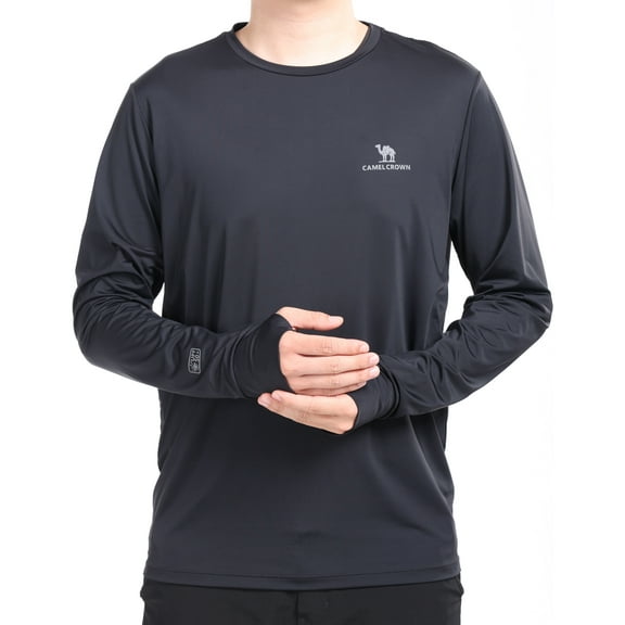CAMEL CROWN Men's Rash Guards Sun UV Protection Clothing UPF 50  Fishing Shirts for Men Long Sleeve Swim Shirts Rashguard UV Swimwear Athletic Mens Workout Tops Black L