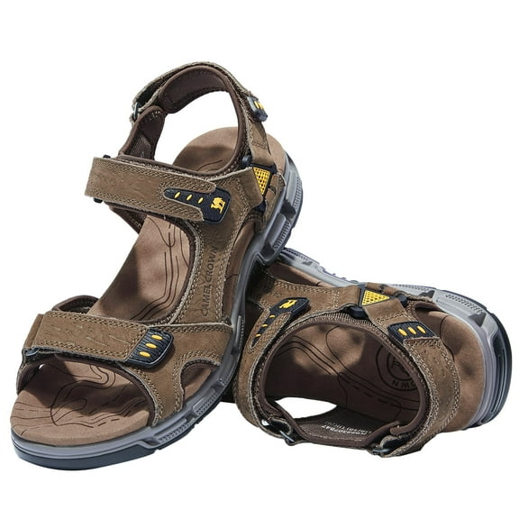 CAMEL CROWN Mens Leather Hiking Sandals Outdoor Beach Sports Male Water Sandals Fisherman Open Toe Shoes Adjustable Straps Athletic Sandals Coffee
