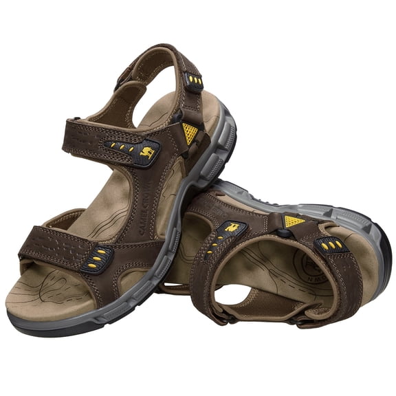 CAMEL CROWN Mens Leather Hiking Sandals Outdoor Beach Sports Male Water Sandals Fisherman Open Toe Shoes Adjustable Straps Athletic Sandals Dark Brown