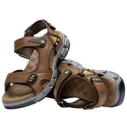 CAMEL CROWN Mens Leather Hiking Sandals Outdoor Beach Sports Male Water Sandals Fisherman Open Toe Shoes Adjustable Straps Athletic Sandals