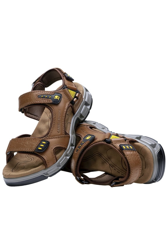 Mens Leather Hiking Sandals Outdoor Beach Sports Male Water Sandals Fisherman Open Toe Shoes Adjustable Straps Athletic Sandals
