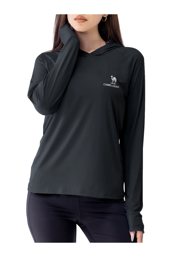 Women's Sun Protection Clothing UPF 50+ Lightweight Womens Activewear Long Sleeve Rash Guard Shirts Breathable Sunscreen Hoodie Workout Tops Outdoor Hiking Black