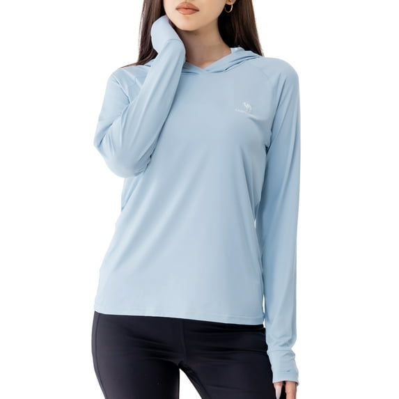 CAMEL Women's Sun Protection Clothing UPF 50+ Lightweight Womens Activewear Long Sleeve Rash Guard Shirts Breathable Sunscreen Hoodie Workout Tops Outdoor Hiking Blue