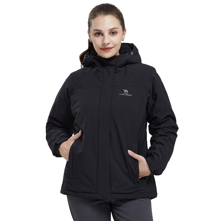 CAMEL CROWN Women's Waterproof Black Ski Jacket Winter Coat Windbreaker  Fleece Inner Snow Hiking Outdoor 