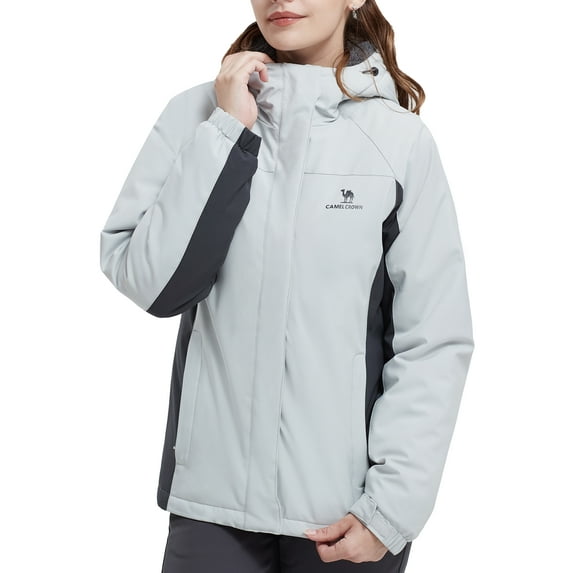 CAMEL Women's Ski Jacket Waterproof Winter Coat Windbreaker Fleece Inner Snow Hiking Gray L