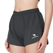 CAMEL CROWN Womens 2 in 1 Running Shorts Active Quick Dry Dolphin Running Shorts for Workout Training
