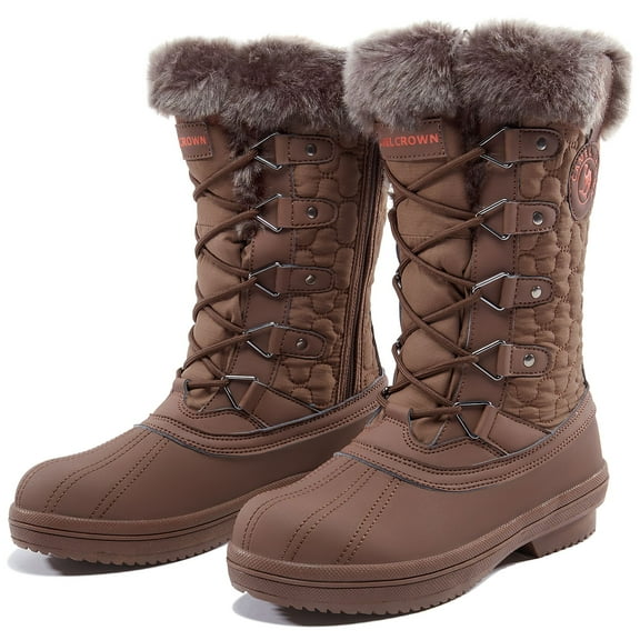 CAMEL Womens Hiking Snow Boots Mid Calf Winter Boots Waterproof Outdoor Zipper Boots Brown 7