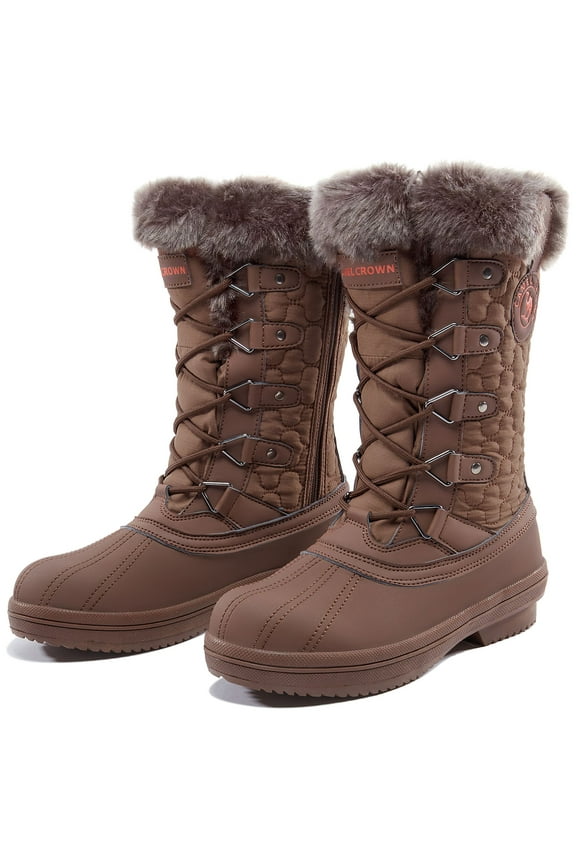 Womens Hiking Snow Boots Mid Calf Winter Boots Waterproof Outdoor Zipper Boots Brown 7
