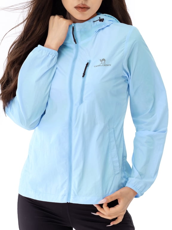 Womens Sun Protection Clothing UPF 50+ Workout Tops Shirts Thin Breathable Rash Guard Long Sleeve Shirts Outdoor Sunscreen Lightweight Womens Activewear Zip Up Hoodie Hiking Jacket Blue