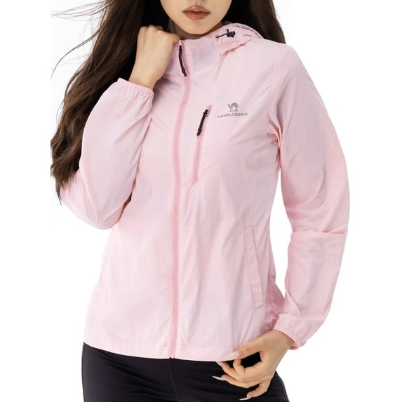 CAMEL CROWN Womens Sun Protection Clothing UPF 50+ Workout Tops Shirts Thin Breathable Rash Guard Long Sleeve Shirts Outdoor Sunscreen Lightweight Womens Activewear Zip Up Hoodie Hiking Jacket Pink