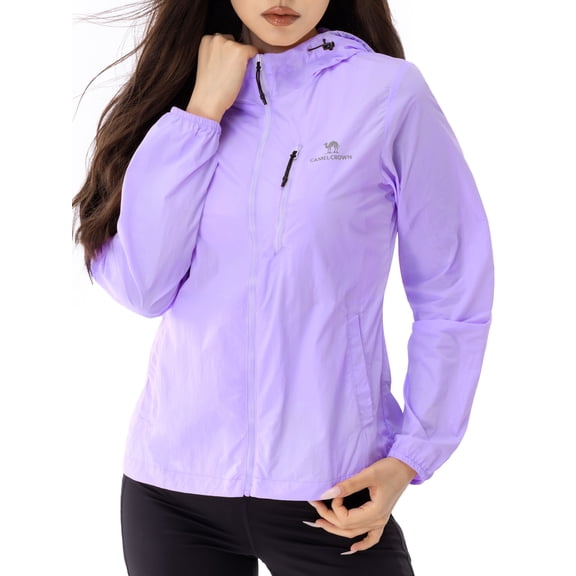 CAMEL CROWN Womens Sun Protection Clothing UPF 50+ Workout Tops Shirts Thin Breathable Rash Guard Long Sleeve Shirts Outdoor Sunscreen Lightweight Zip Up Hoodie Hiking Jacket Purple
