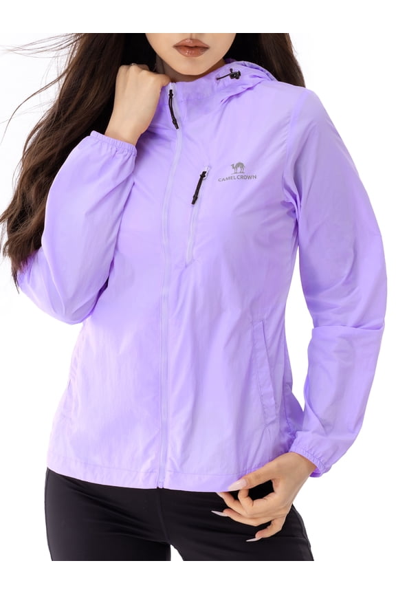 Womens Sun Protection Clothing UPF 50+ Workout Tops Shirts Thin Breathable Rash Guard Long Sleeve Shirts Outdoor Sunscreen Lightweight Zip Up Hoodie Hiking Jacket Purple