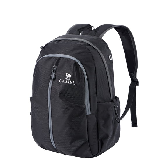 CAMEL Foldable Backpack 25L Waterproof Travel Hiking Daypack Lightweight School Bag With Headphone Jack Black