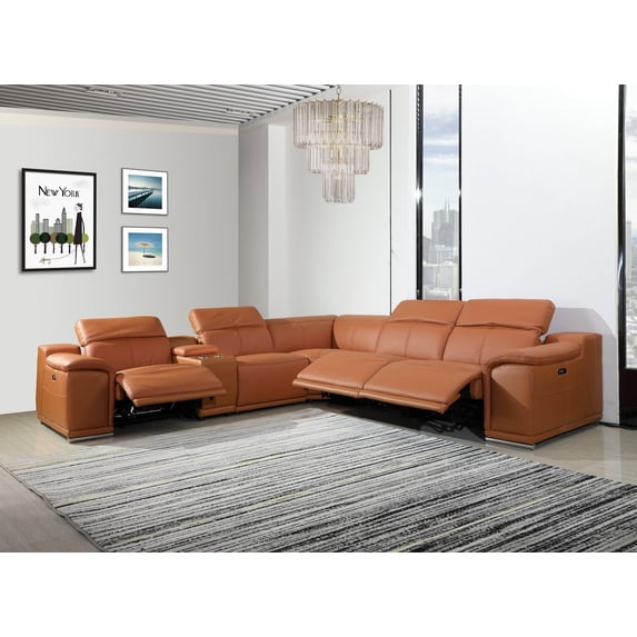 CAMEL Italian Genuine Leather/3PWR-6 Reclining Sectional UR9762 Global United