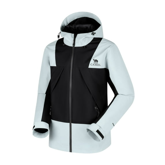 CAMEL Men's Casual Jacket Waterproof Hiking Windbreaker Rain Coat Colorblock Color Coats Black Gray