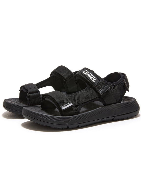Men's Hiking Sandals Adjustable Straps, Mid Heel Platform Open Toe Black, US 9.5