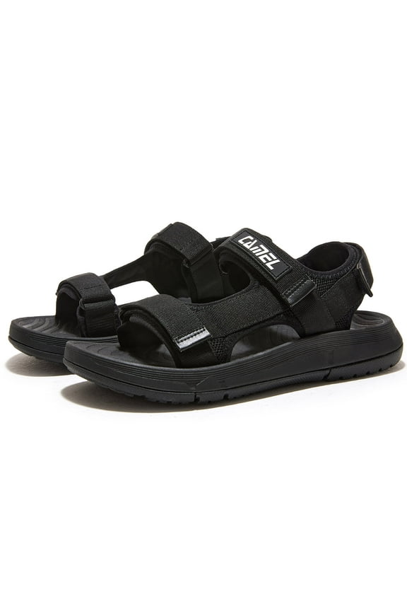 Men's Hiking Sandals Adjustable Straps, Mid Heel Platform Open Toe Black, US 9.5
